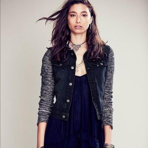 Free People Knit Hooded Denim Jacket